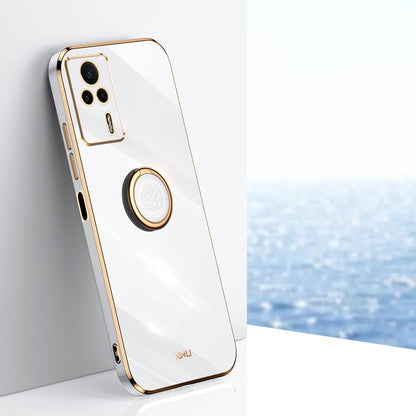 Xiaomi Redmi K60E Tough TPU Phone Case with 6D Electroplate, Straight Edge Design, and Comfortable Ring Holder