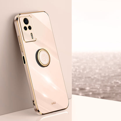 Xiaomi Redmi K60E Tough TPU Phone Case with 6D Electroplate, Straight Edge Design, and Comfortable Ring Holder