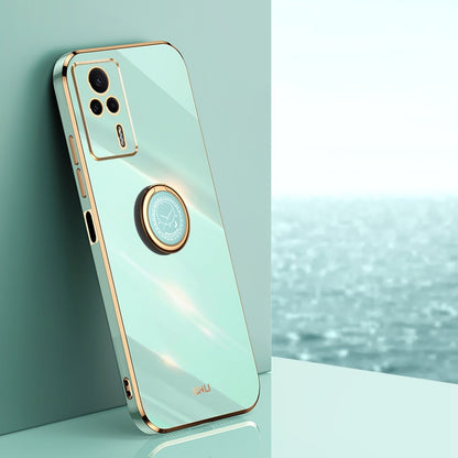 Xiaomi Redmi K60E Tough TPU Phone Case with 6D Electroplate, Straight Edge Design, and Comfortable Ring Holder