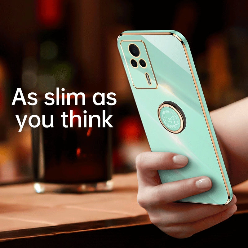 Xiaomi Redmi K60E Tough TPU Phone Case with 6D Electroplate, Straight Edge Design, and Comfortable Ring Holder