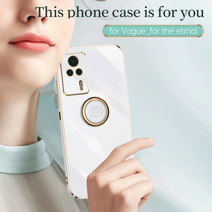 Xiaomi Redmi K60E Tough TPU Phone Case with 6D Electroplate, Straight Edge Design, and Comfortable Ring Holder