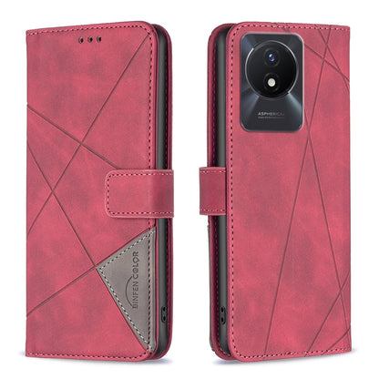 vivo Y02 4G Rhombus Texture Leather Phone Case with Magnetic Buckle and Card Holder