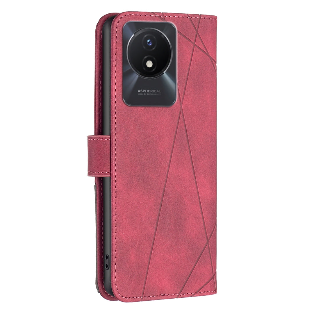 vivo Y02 4G Rhombus Texture Leather Phone Case with Magnetic Buckle and Card Holder