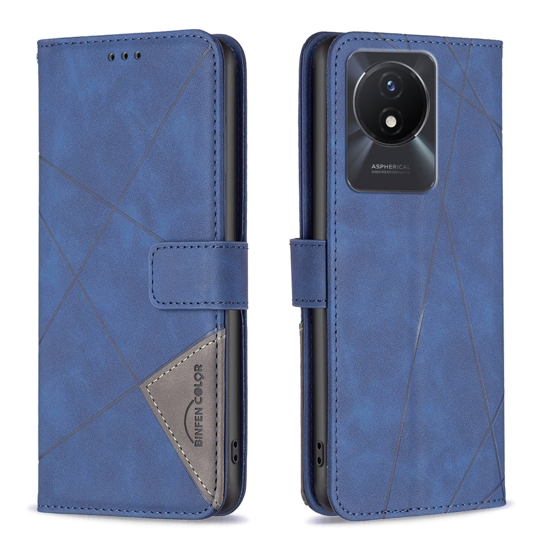 vivo Y02 4G Rhombus Texture Leather Phone Case with Magnetic Buckle and Card Holder