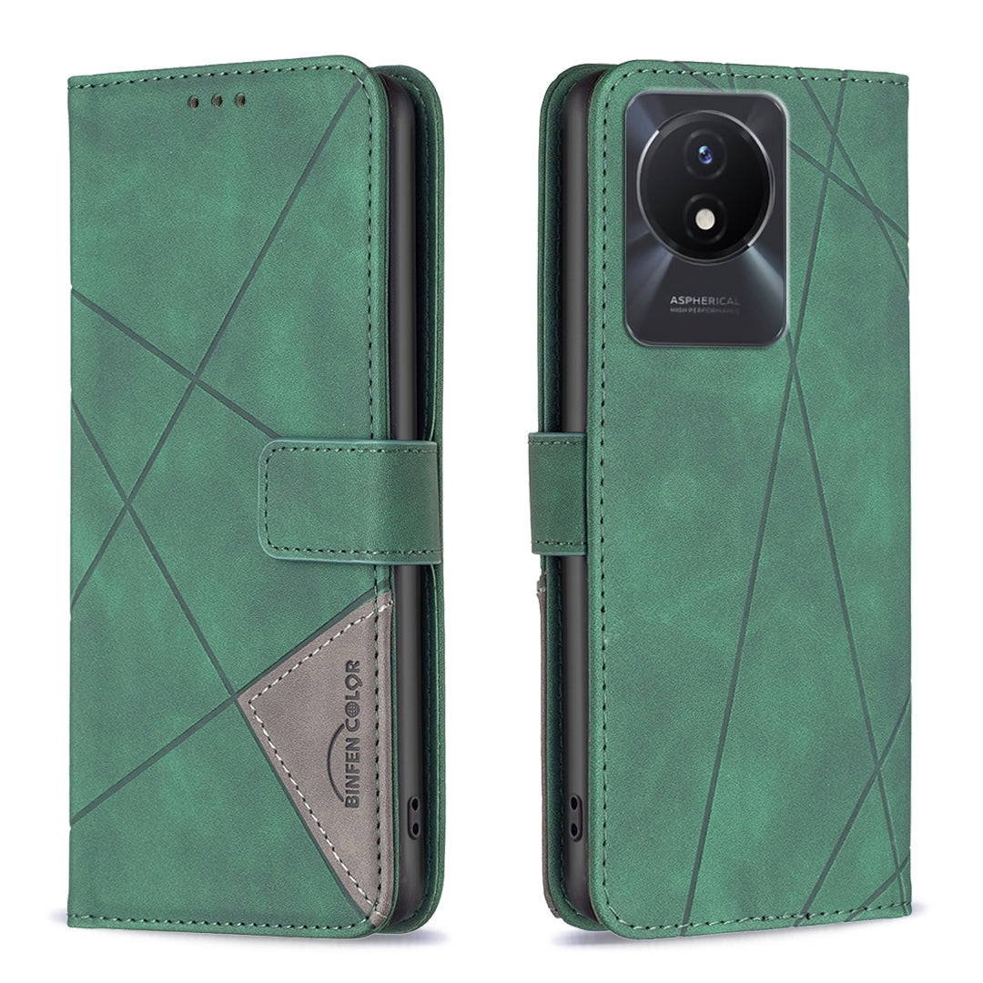 vivo Y02 4G Rhombus Texture Leather Phone Case with Magnetic Buckle and Card Holder