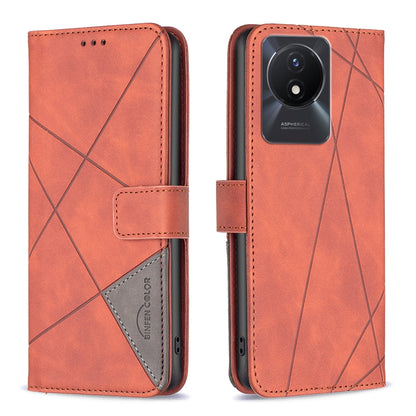 vivo Y02 4G Rhombus Texture Leather Phone Case with Magnetic Buckle and Card Holder