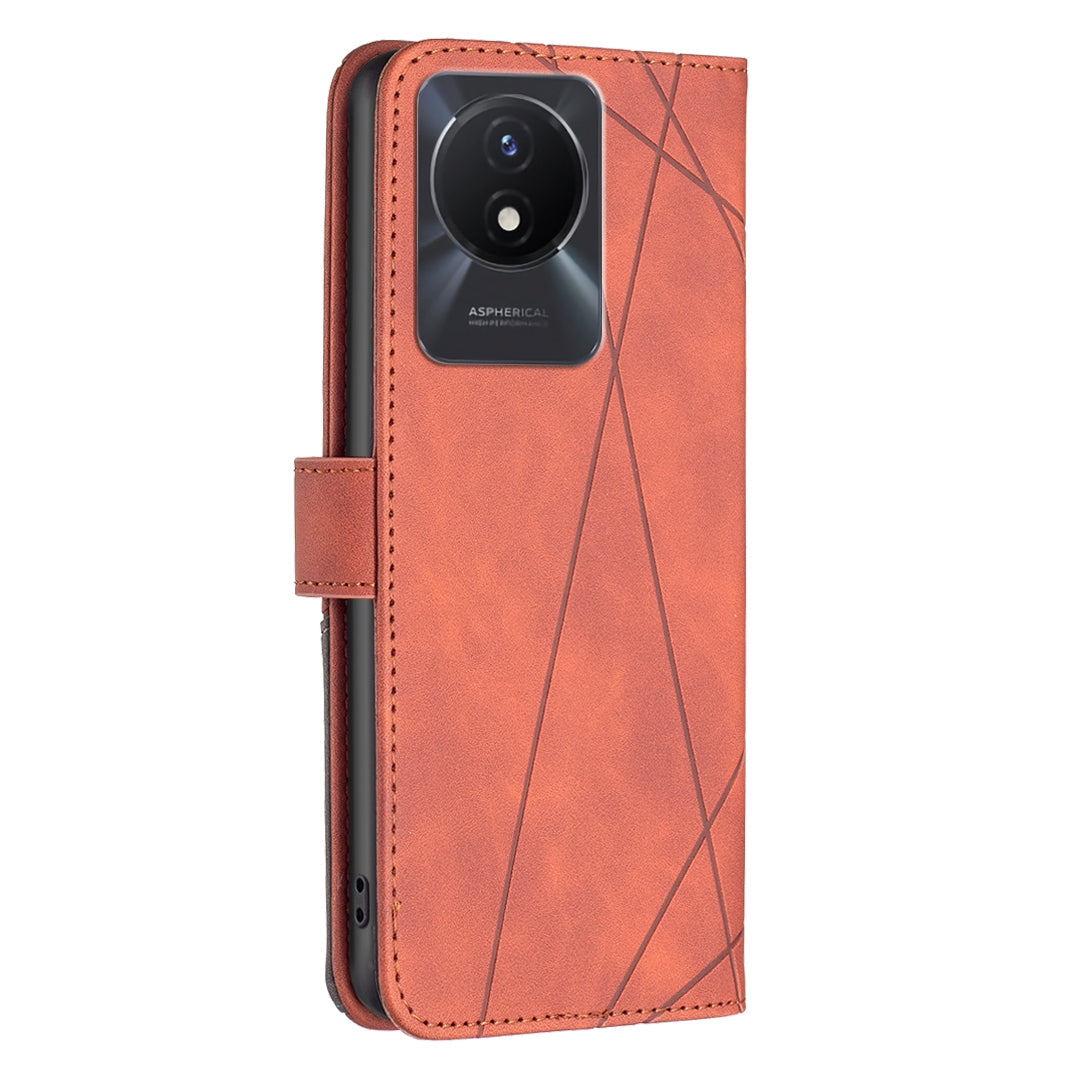 vivo Y02 4G Rhombus Texture Leather Phone Case with Magnetic Buckle and Card Holder