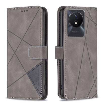 vivo Y02 4G Rhombus Texture Leather Phone Case with Magnetic Buckle and Card Holder