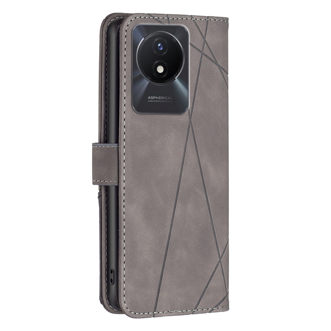 vivo Y02 4G Rhombus Texture Leather Phone Case with Magnetic Buckle and Card Holder