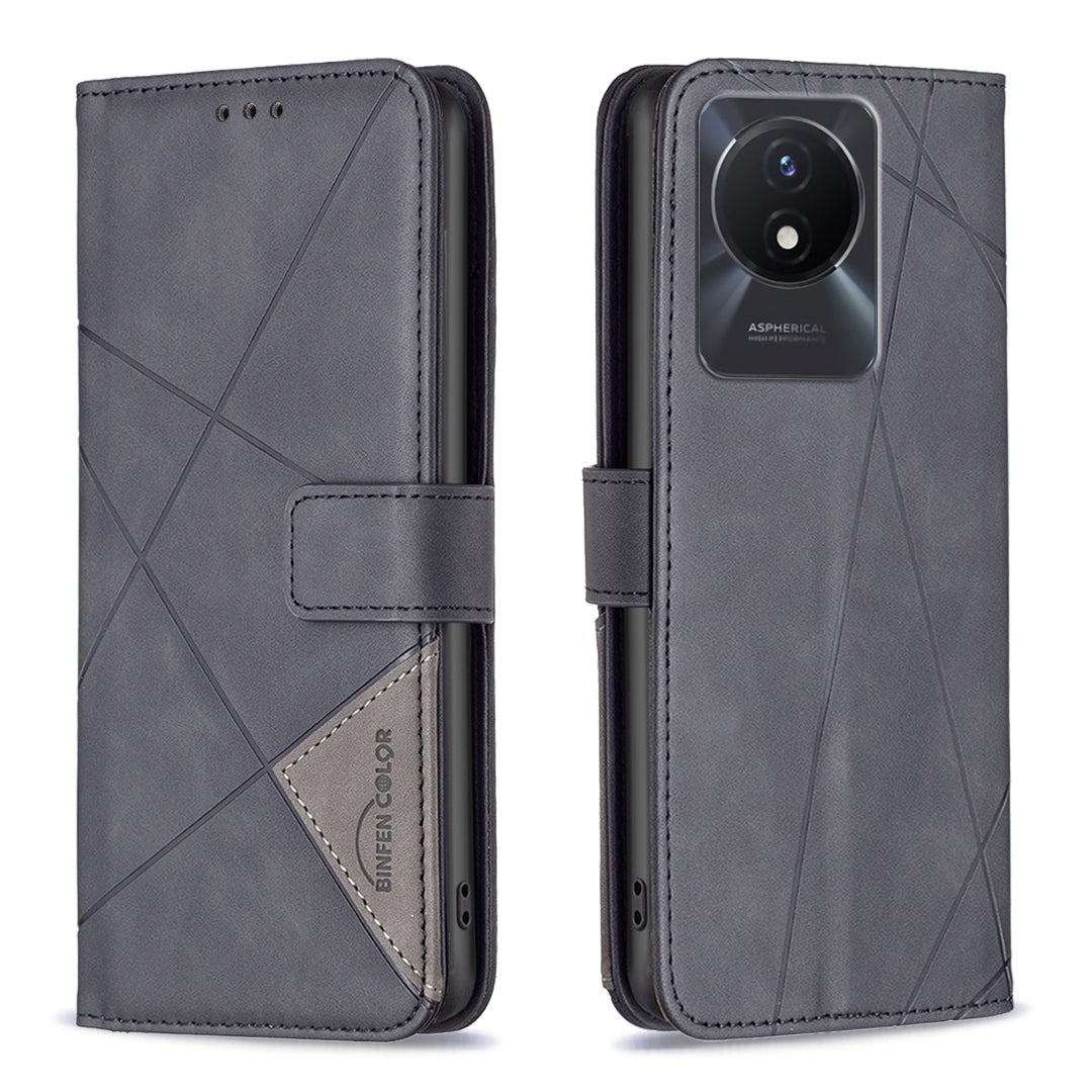 vivo Y02 4G Rhombus Texture Leather Phone Case with Magnetic Buckle and Card Holder