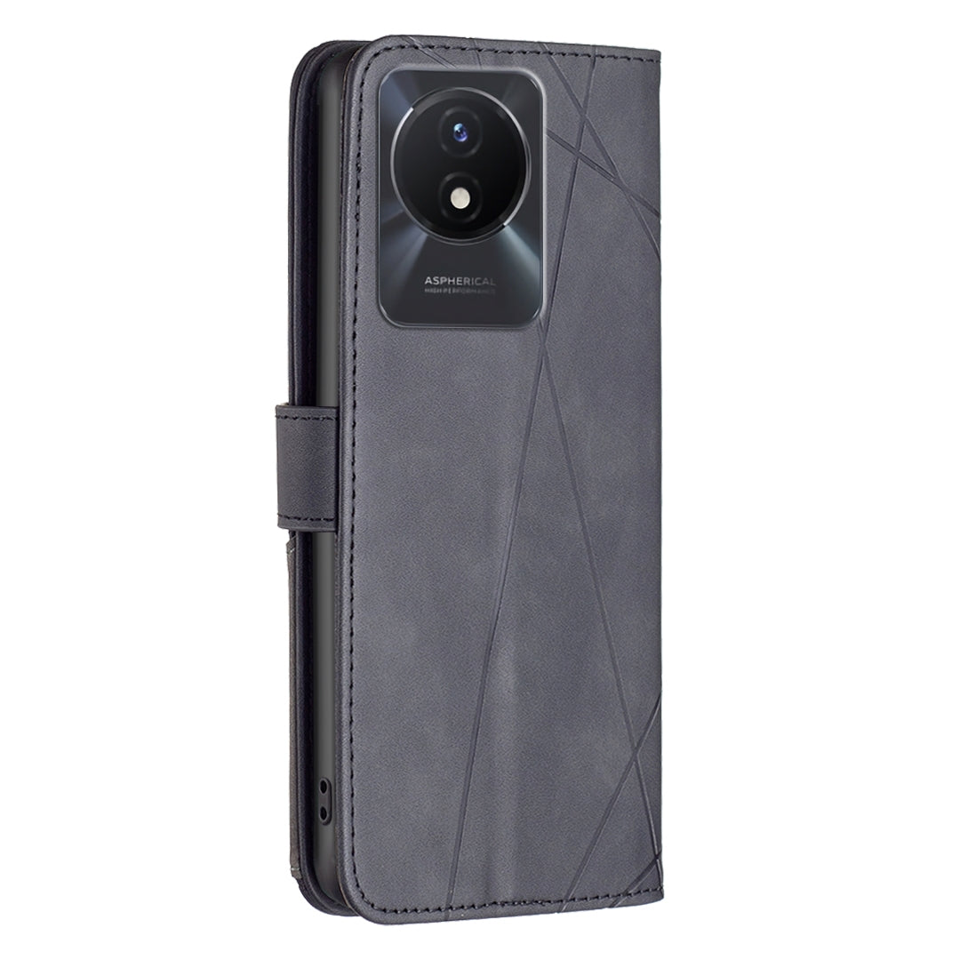 vivo Y02 4G Rhombus Texture Leather Phone Case with Magnetic Buckle and Card Holder