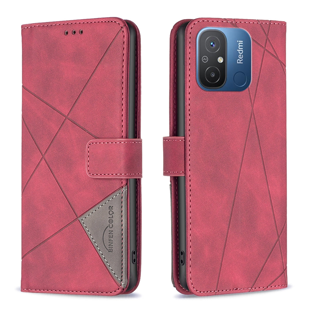 Xiaomi Redmi 12C Rhombus Texture Leather Phone Case with Magnetic Buckle and Card Holder