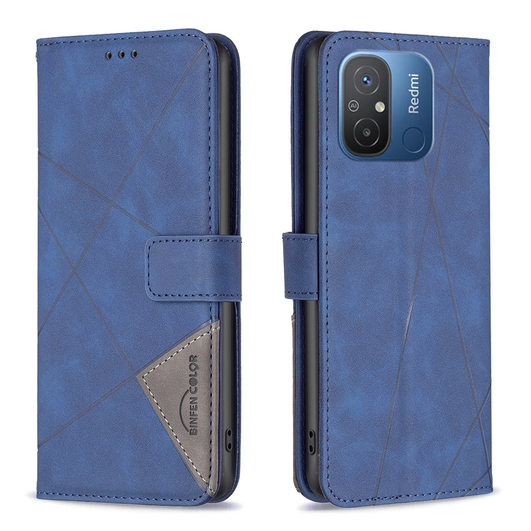 Xiaomi Redmi 12C Rhombus Texture Leather Phone Case with Magnetic Buckle and Card Holder