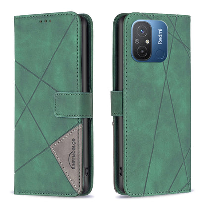 Xiaomi Redmi 12C Rhombus Texture Leather Phone Case with Magnetic Buckle and Card Holder