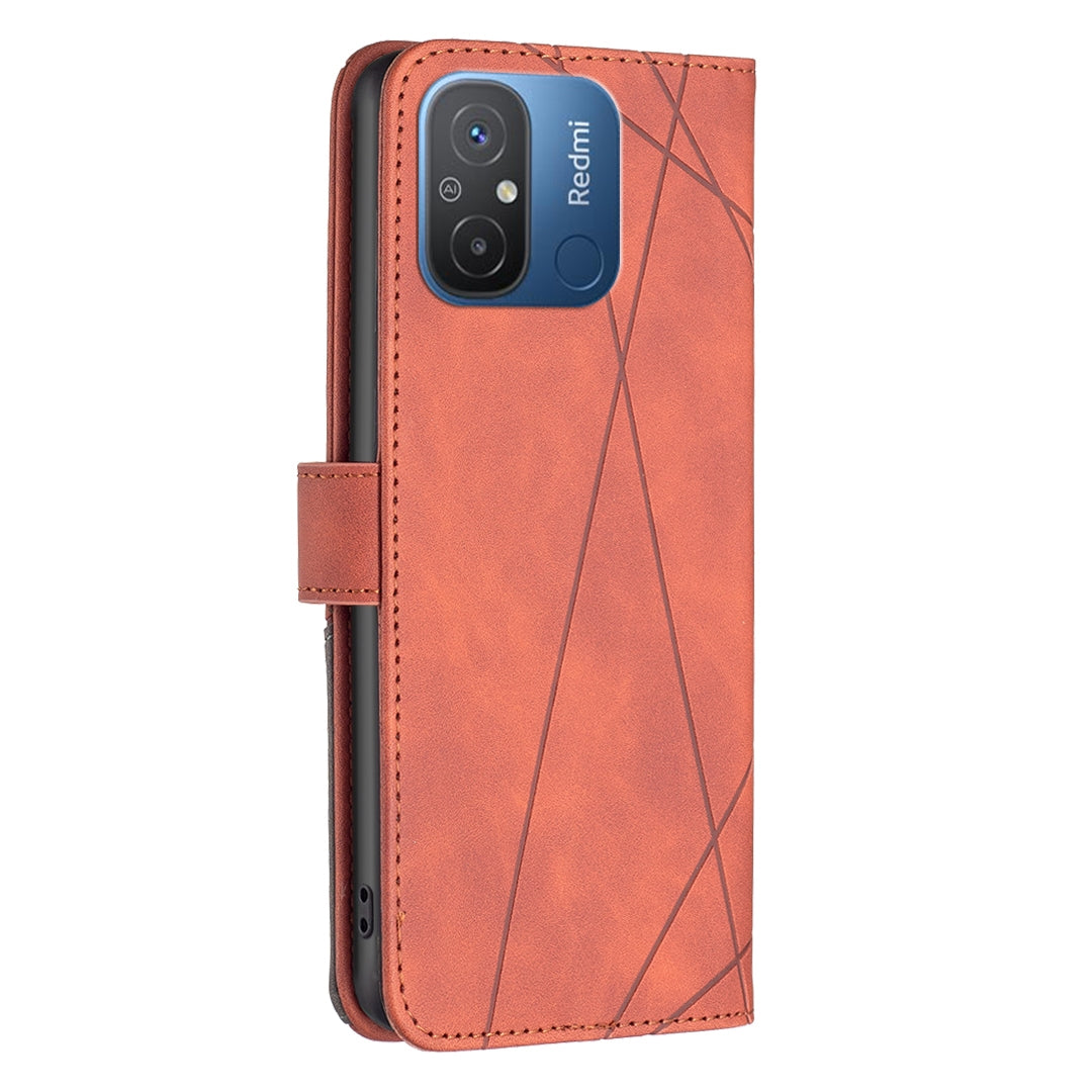 Xiaomi Redmi 12C Rhombus Texture Leather Phone Case with Magnetic Buckle and Card Holder