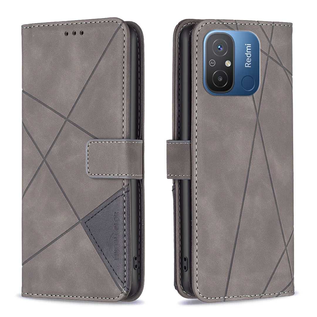 Xiaomi Redmi 12C Rhombus Texture Leather Phone Case with Magnetic Buckle and Card Holder