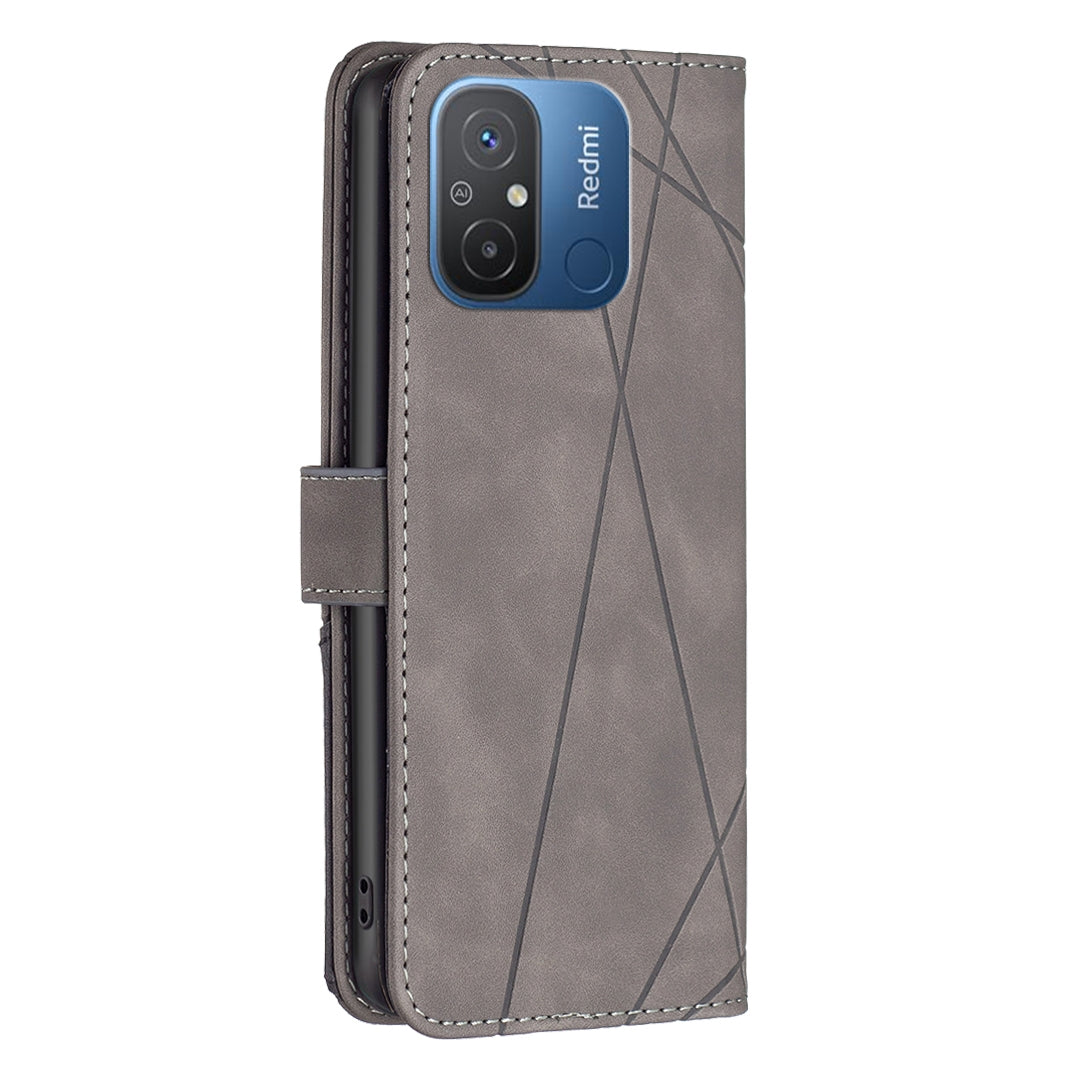 Xiaomi Redmi 12C Rhombus Texture Leather Phone Case with Magnetic Buckle and Card Holder