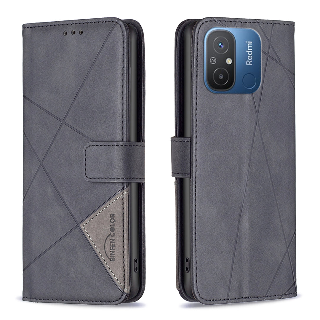 Xiaomi Redmi 12C Rhombus Texture Leather Phone Case with Magnetic Buckle and Card Holder