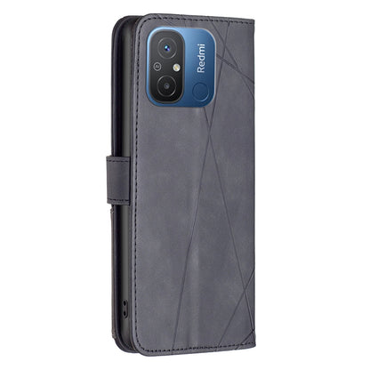 Xiaomi Redmi 12C Rhombus Texture Leather Phone Case with Magnetic Buckle and Card Holder