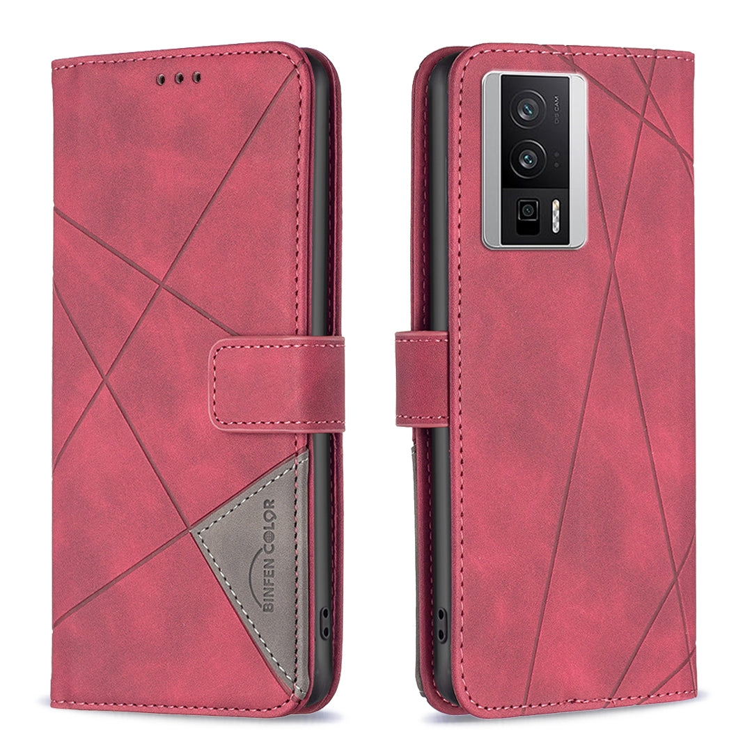 Xiaomi Redmi K60 Rhombus Texture Leather Phone Case with Magnetic Buckle and Card Holder