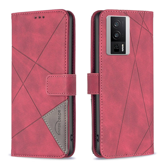 Xiaomi Redmi K60 Rhombus Texture Leather Phone Case with Magnetic Buckle and Card Holder