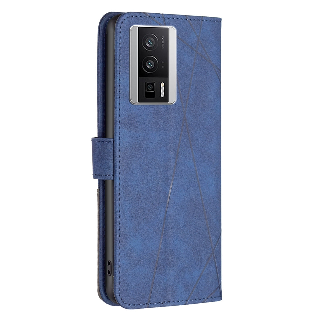 Xiaomi Redmi K60 Rhombus Texture Leather Phone Case with Magnetic Buckle and Card Holder