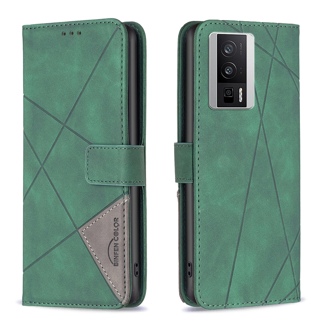 Xiaomi Redmi K60 Rhombus Texture Leather Phone Case with Magnetic Buckle and Card Holder