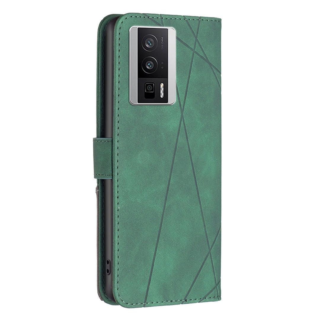 Xiaomi Redmi K60 Rhombus Texture Leather Phone Case with Magnetic Buckle and Card Holder