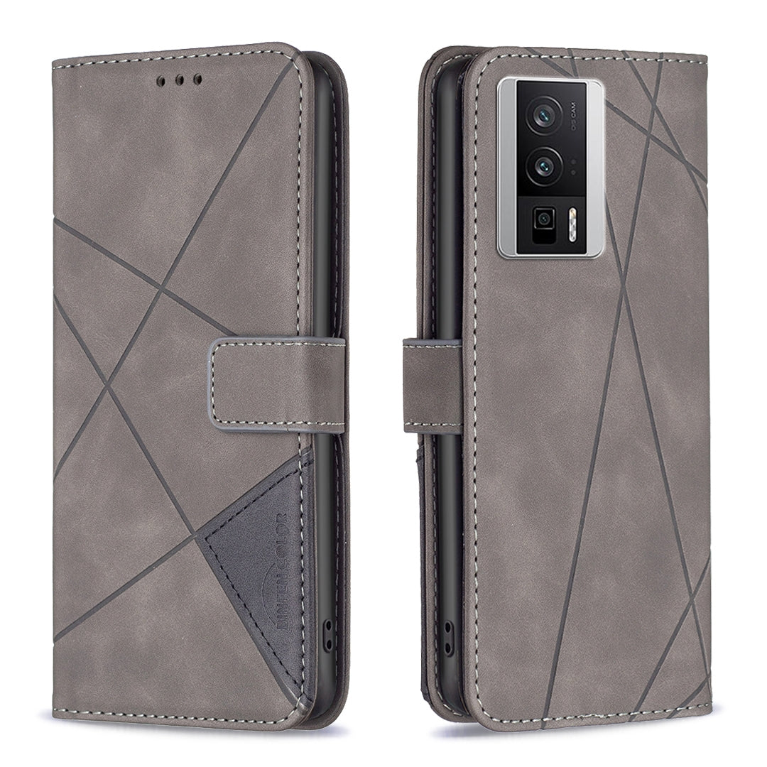 Xiaomi Redmi K60 Rhombus Texture Leather Phone Case with Magnetic Buckle and Card Holder