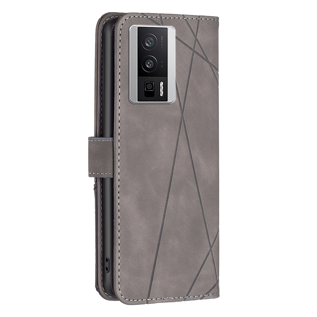 Xiaomi Redmi K60 Rhombus Texture Leather Phone Case with Magnetic Buckle and Card Holder