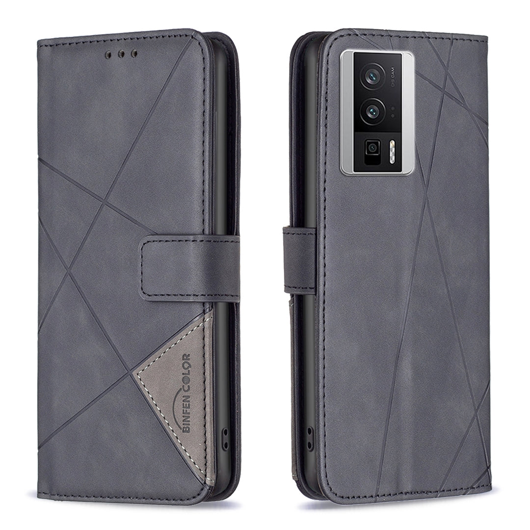 Xiaomi Redmi K60 Rhombus Texture Leather Phone Case with Magnetic Buckle and Card Holder