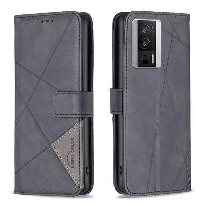 Xiaomi Redmi K60 Rhombus Texture Leather Phone Case with Magnetic Buckle and Card Holder