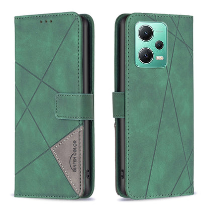 Xiaomi Redmi Note 12 Global Rhombus Texture Leather Phone Case with Magnetic Buckle and Card Holder