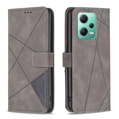 Xiaomi Redmi Note 12 Global Rhombus Texture Leather Phone Case with Magnetic Buckle and Card Holder