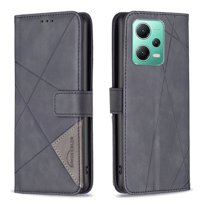 Xiaomi Redmi Note 12 Global Rhombus Texture Leather Phone Case with Magnetic Buckle and Card Holder