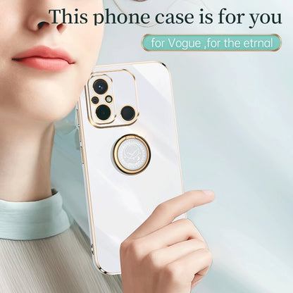 Xiaomi Redmi 12C 4G Tough TPU Phone Case with 6D Electroplate, Straight Edge Design, and Comfortable Ring Holder