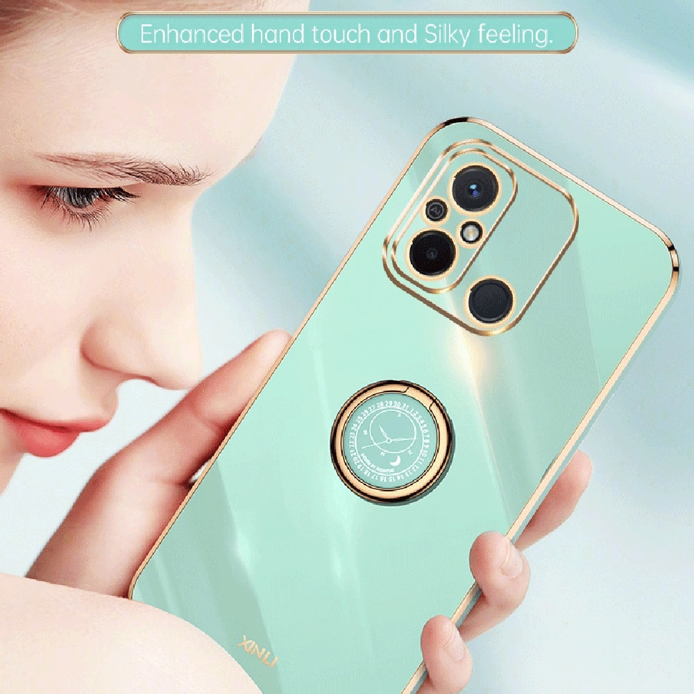 Xiaomi Redmi 12C 4G Tough TPU Phone Case with 6D Electroplate, Straight Edge Design, and Comfortable Ring Holder