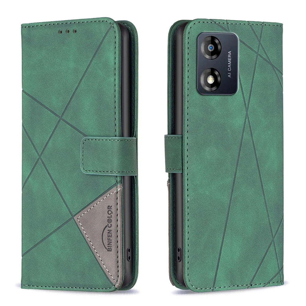Motorola Moto E13 4G Rhombus Texture Leather Phone Case with Magnetic Buckle and Card Holder