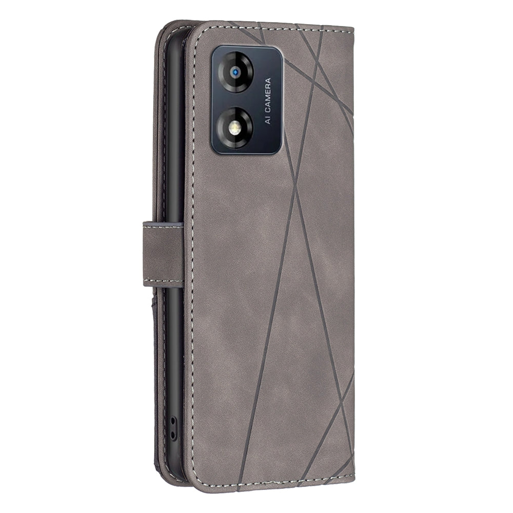 Motorola Moto E13 4G Rhombus Texture Leather Phone Case with Magnetic Buckle and Card Holder