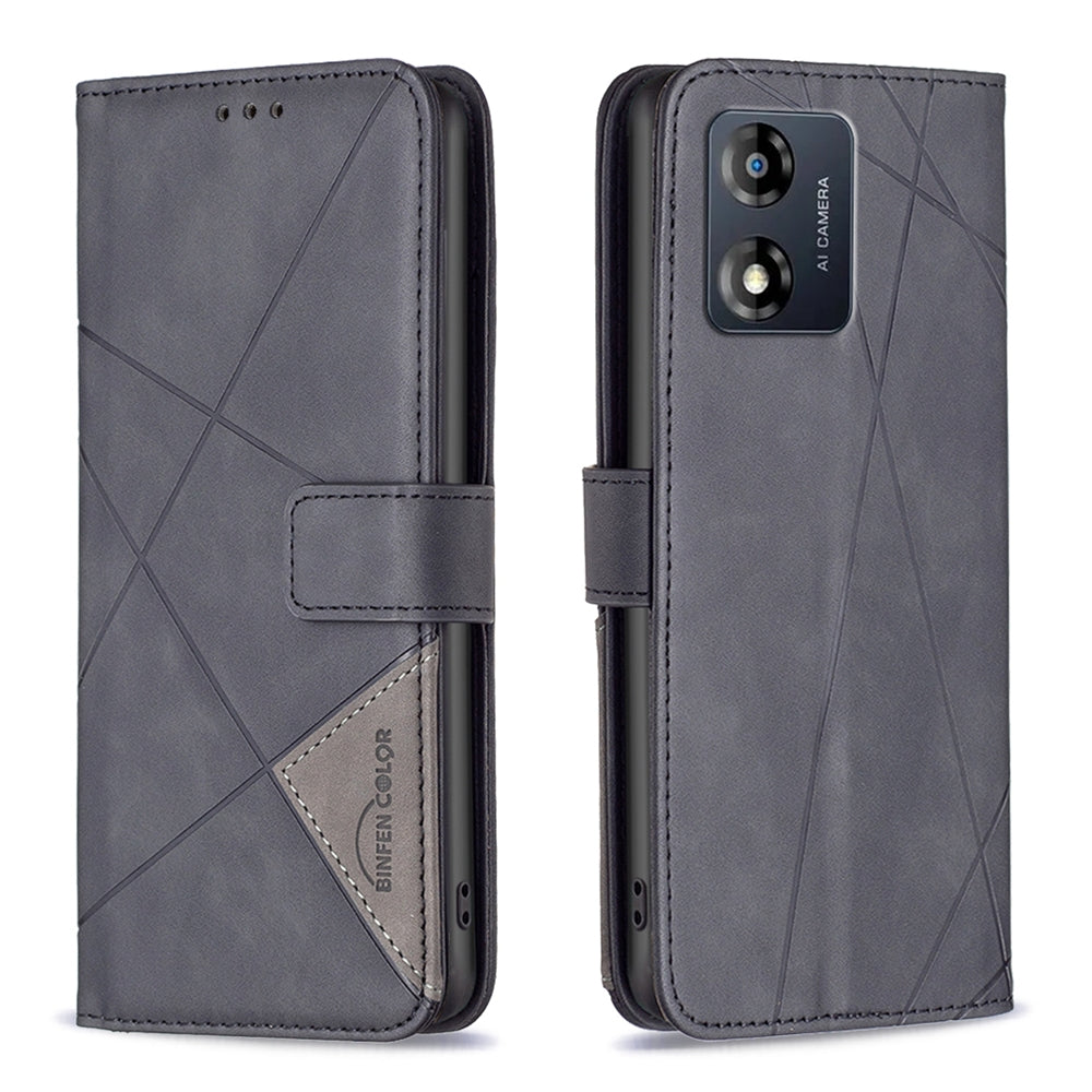 Motorola Moto E13 4G Rhombus Texture Leather Phone Case with Magnetic Buckle and Card Holder