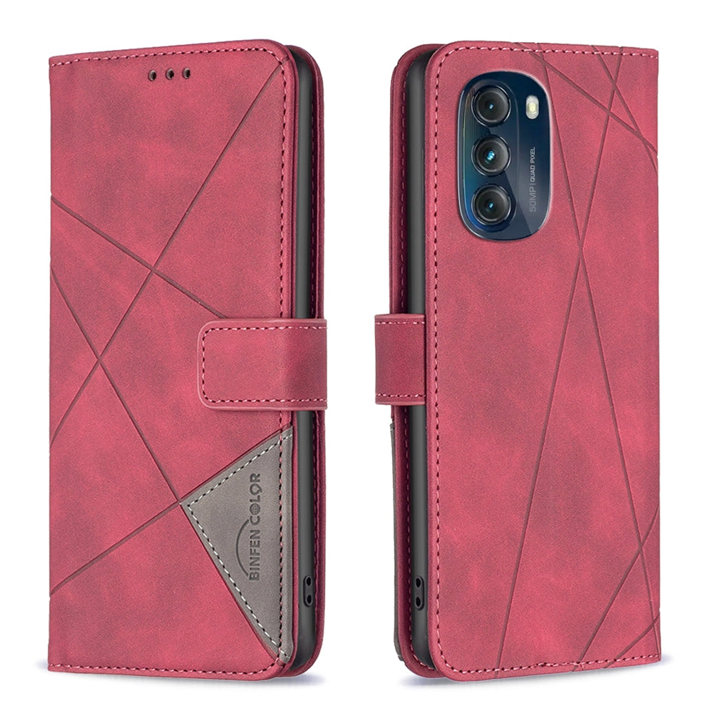 Motorola Moto G 5G 2023 Rhombus Texture Leather Phone Case with Magnetic Buckle and Card Holder