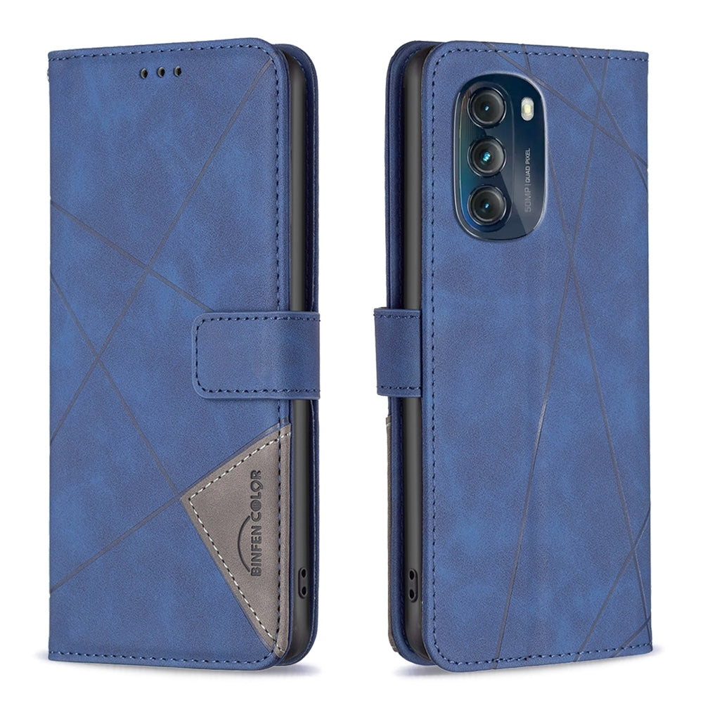 Motorola Moto G 5G 2023 Rhombus Texture Leather Phone Case with Magnetic Buckle and Card Holder
