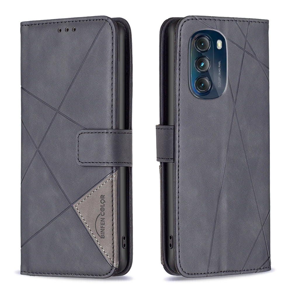 Motorola Moto G 5G 2023 Rhombus Texture Leather Phone Case with Magnetic Buckle and Card Holder