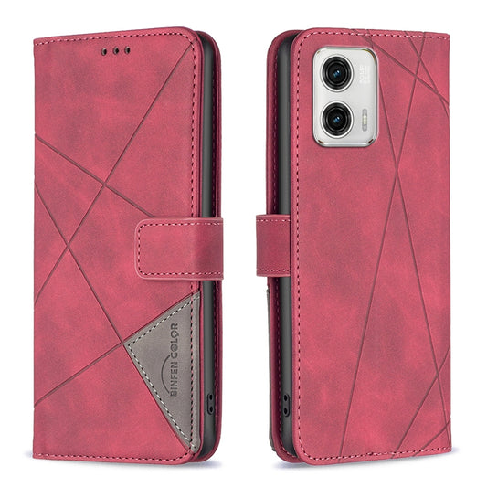 Motorola Moto G73 5G Rhombus Texture Leather Phone Case with Magnetic Buckle and Card Holder