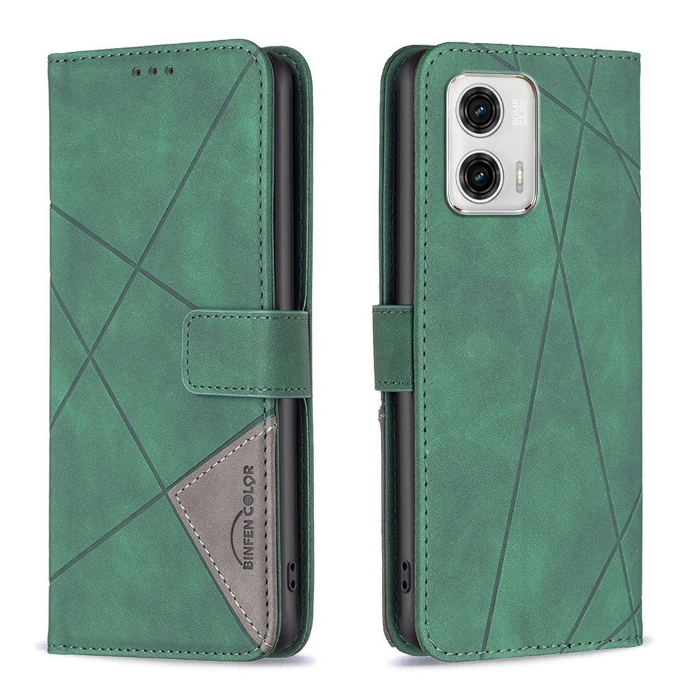 Motorola Moto G73 5G Rhombus Texture Leather Phone Case with Magnetic Buckle and Card Holder