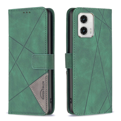 Motorola Moto G73 5G Rhombus Texture Leather Phone Case with Magnetic Buckle and Card Holder
