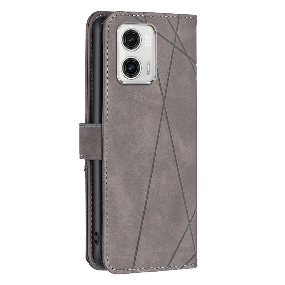 Motorola Moto G73 5G Rhombus Texture Leather Phone Case with Magnetic Buckle and Card Holder