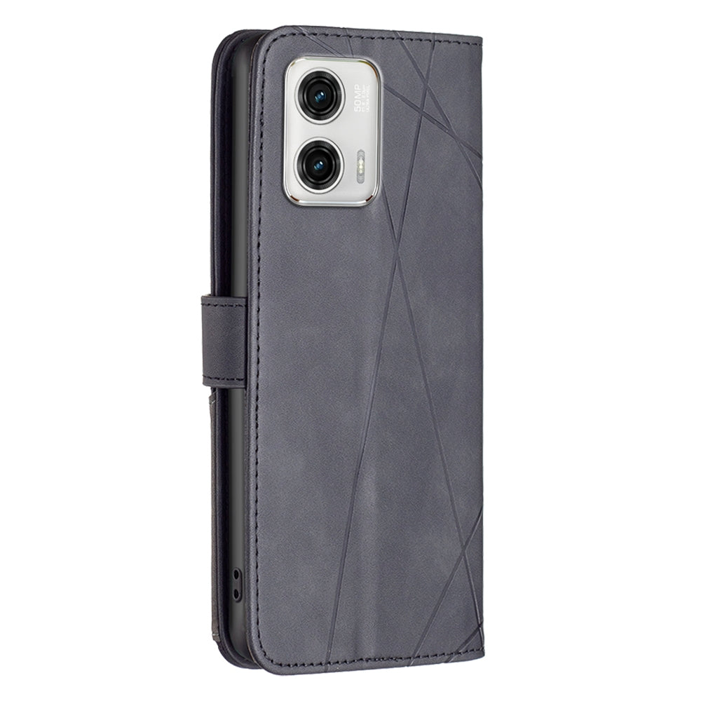 Motorola Moto G73 5G Rhombus Texture Leather Phone Case with Magnetic Buckle and Card Holder