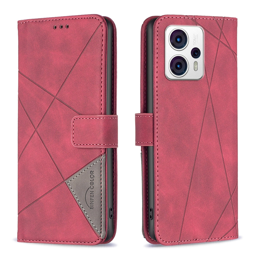 Motorola Moto G23 4G Rhombus Texture Leather Phone Case with Magnetic Buckle and Card Holder