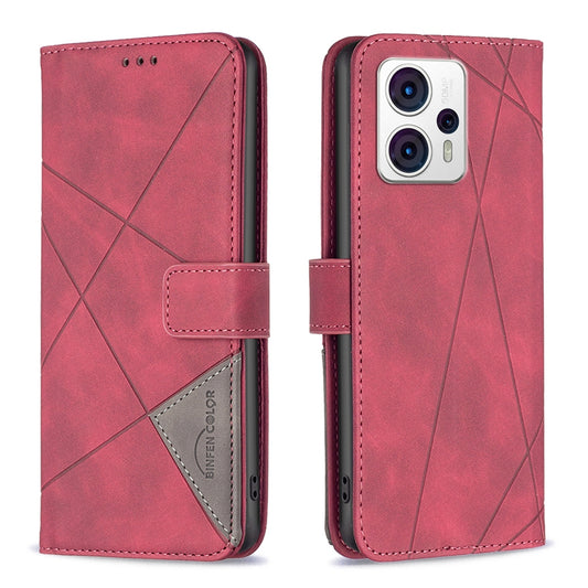 Motorola Moto G23 4G Rhombus Texture Leather Phone Case with Magnetic Buckle and Card Holder